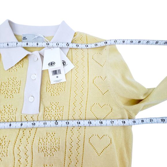 TORY BURCH Heart Pointelle Sweater in Sweet Butter L - Picture 9 of 11
